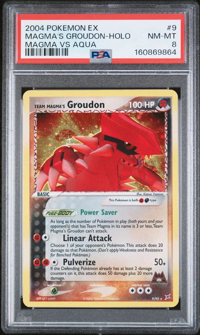 2004 #9 Team Magma's Groudon-Holo PSA 8 EX Team Magma VS Team Aqua