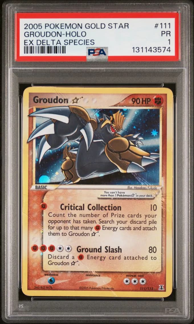 2005 #111 Groudon-Holo Gold Star PSA 1 EX Delta Species Pokemon