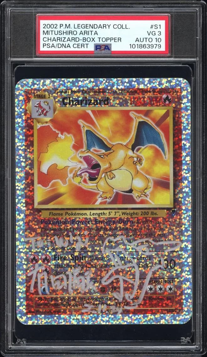 2002 #S1 CHARIZARD ARITA SIGNATURE "WIGI" PSA 3 POKEMON LEGENDARY COLLECTION BOX TOPPER