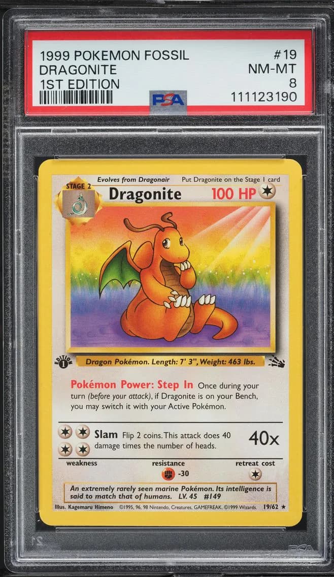 1999 #19 Dragonite 1st Edition PSA 8 Fossil Pokemon