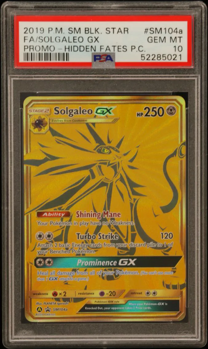 2019 #SM104a Full Art/Solgaleo GX PSA 10 SM Black Star Promo