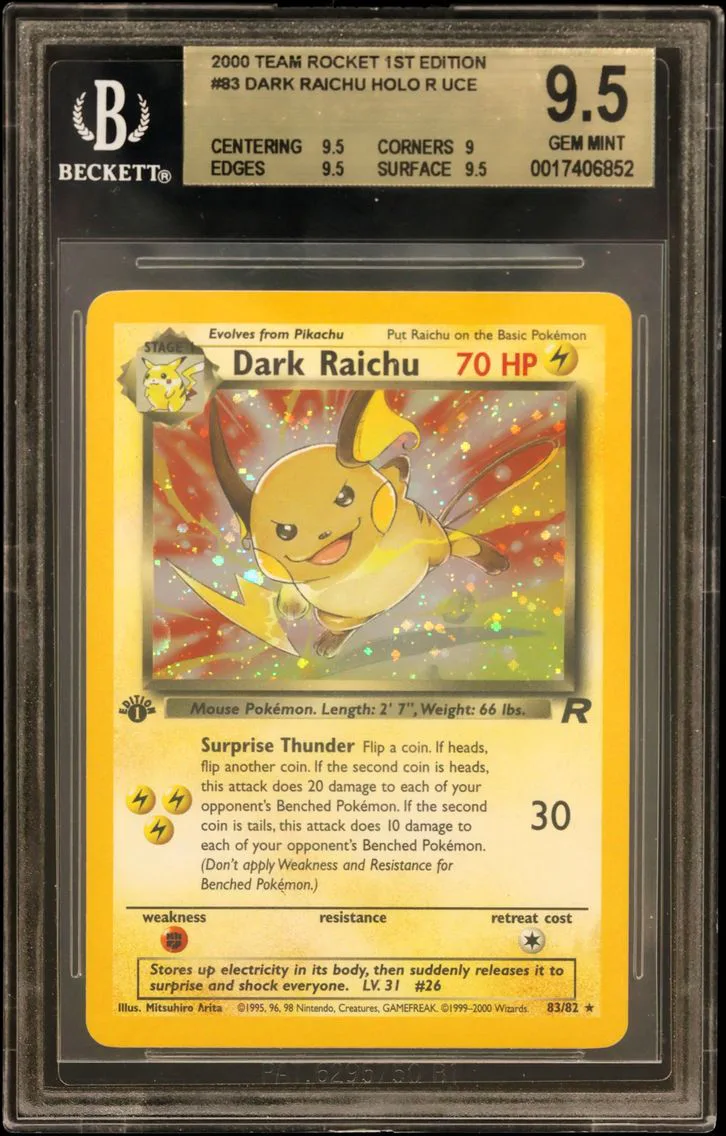 2000 #83 Dark Raichu HOLO R UER BGS 9.5 Team Rocket 1st Edition