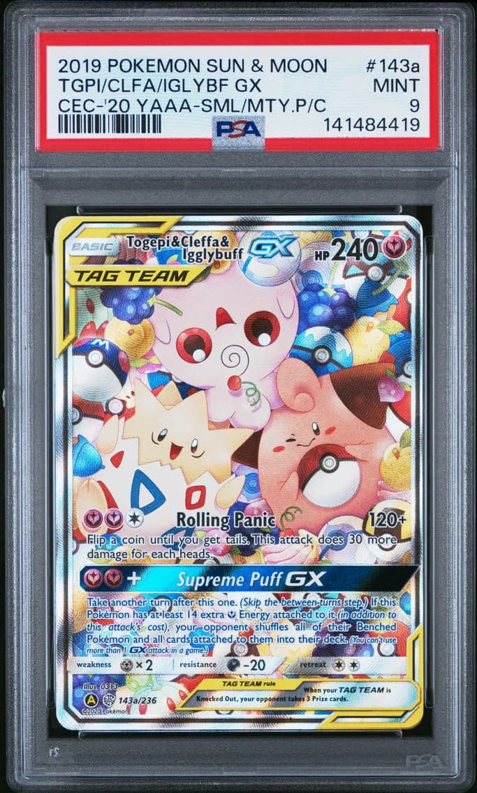 2019 #143a Togepi & Cleffa & Igglybuff GX PSA 9 Sun & Moon Cosmic Eclipse Pokemon