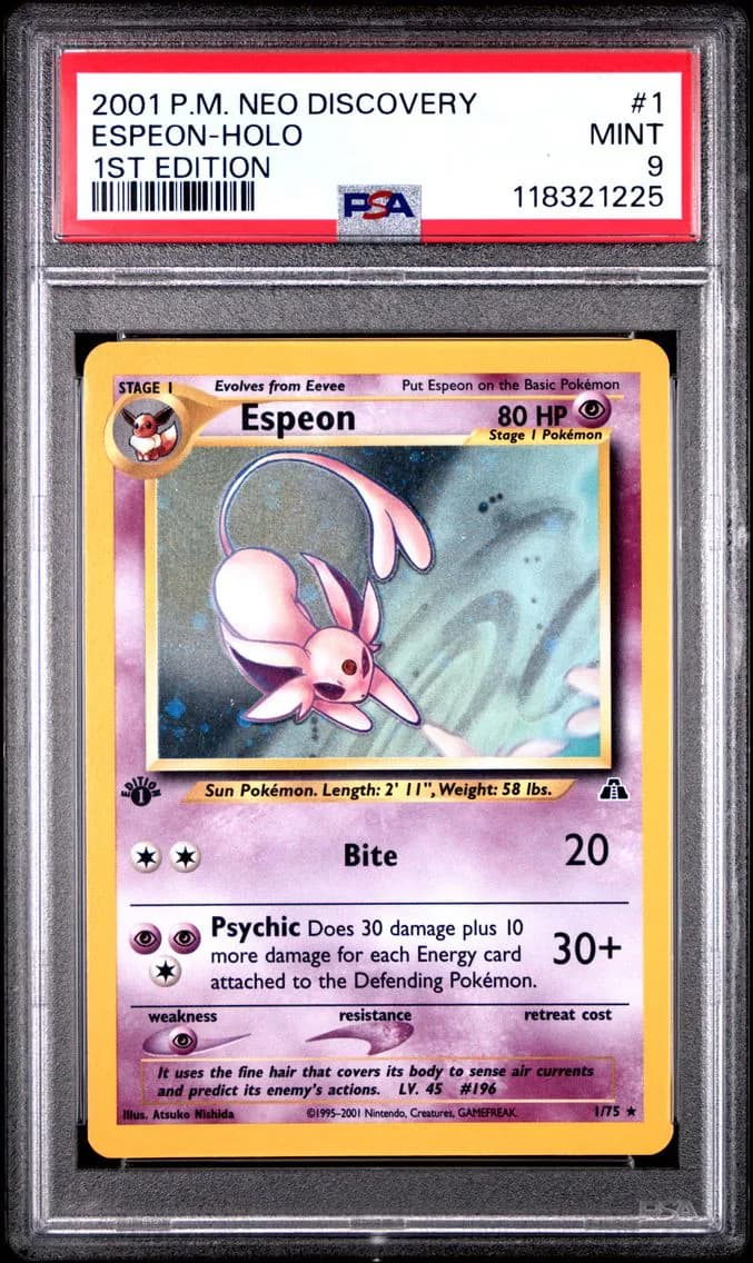 2001 #1 Espeon-Holo 1st Edition PSA 9 Neo Discovery