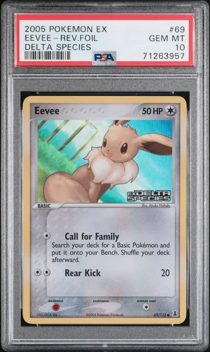 2005 #69 Eevee-Reverse Foil PSA 10 EX Delta Species