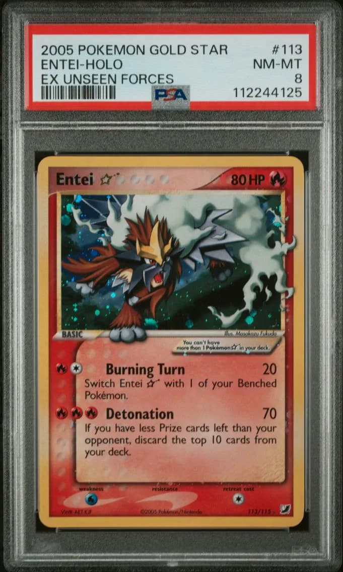 2005 #113 Entei-Holo PSA 8 EX Unseen Forces Pokemon
