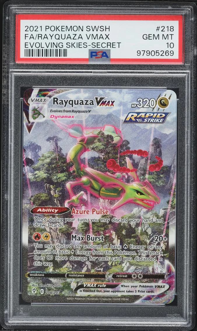 2021 #218 Full Art/Rayquaza Vmax PSA 10 Sword & Shield Evolving Skies Pokemon
