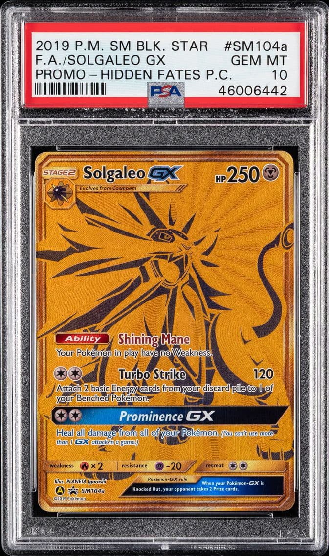 2019 #SM104a Full Art/Solgaleo GX PSA 10 SM Black Star Promo Pokemon
