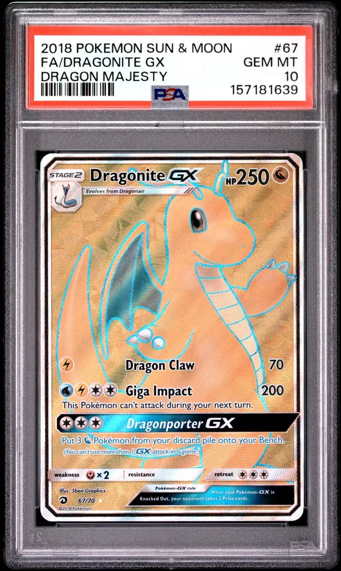 2018 #67 Full Art/Dragonite GX PSA 10 Sun & Moon Dragon Majesty