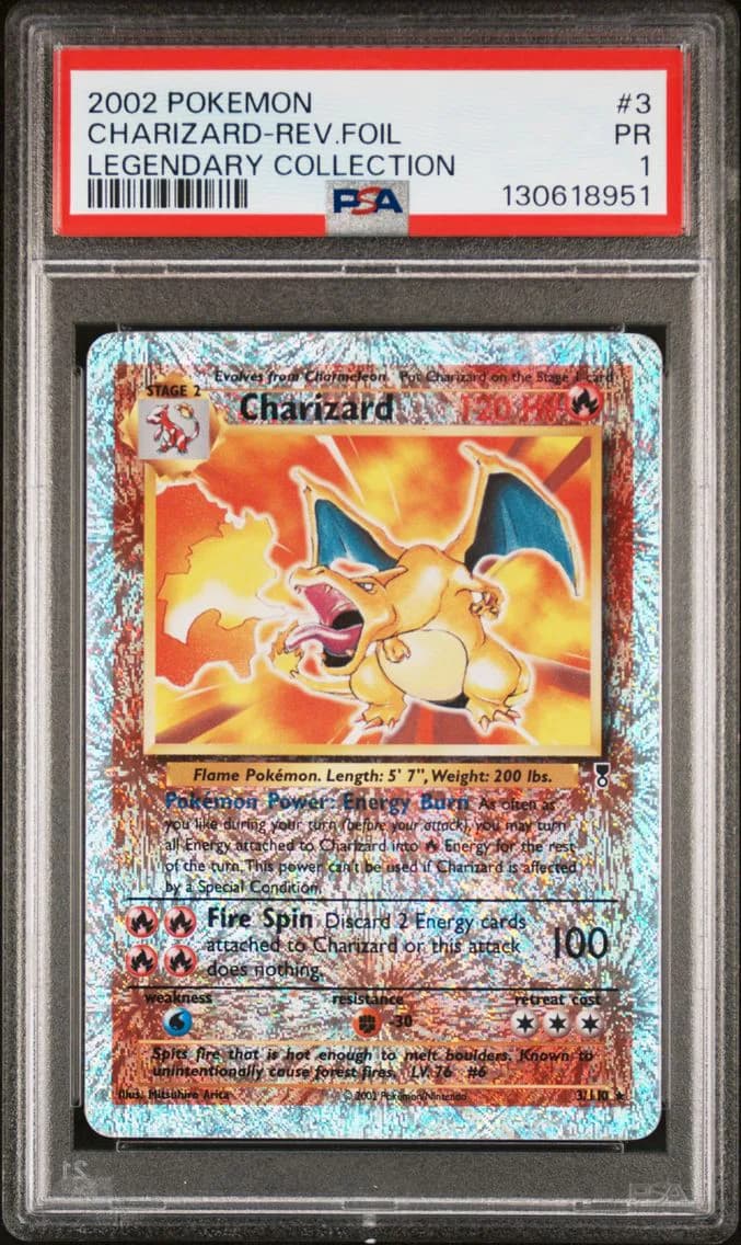 2002 #3 Charizard-Reverse Foil PSA 1 Legendary Collection Pokemon