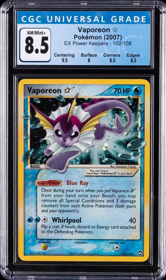 2007 #102 Vaporeon-Holo CGC 8.5 EX Power Keepers Pokemon