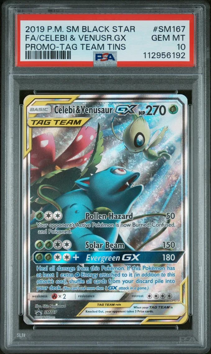 2019 #SM167 Full Art/Celebi & Venusaur GX PSA 10 SM Black Star Promo