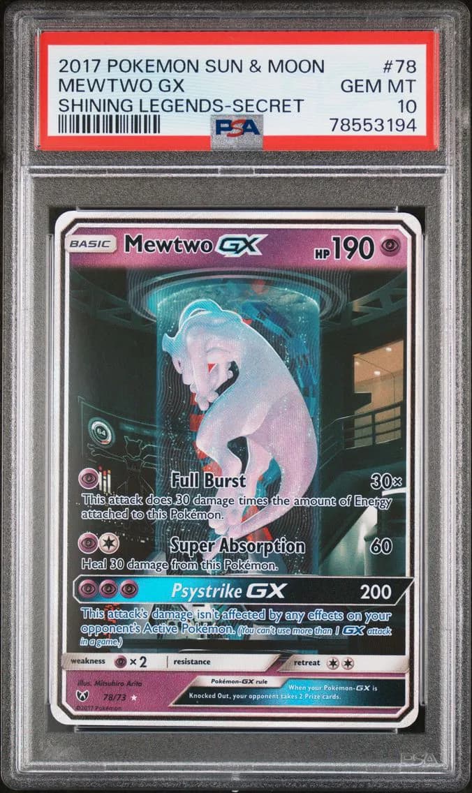 2017 #78 Mewtwo GX PSA 10 Sun & Moon Shining Legends
