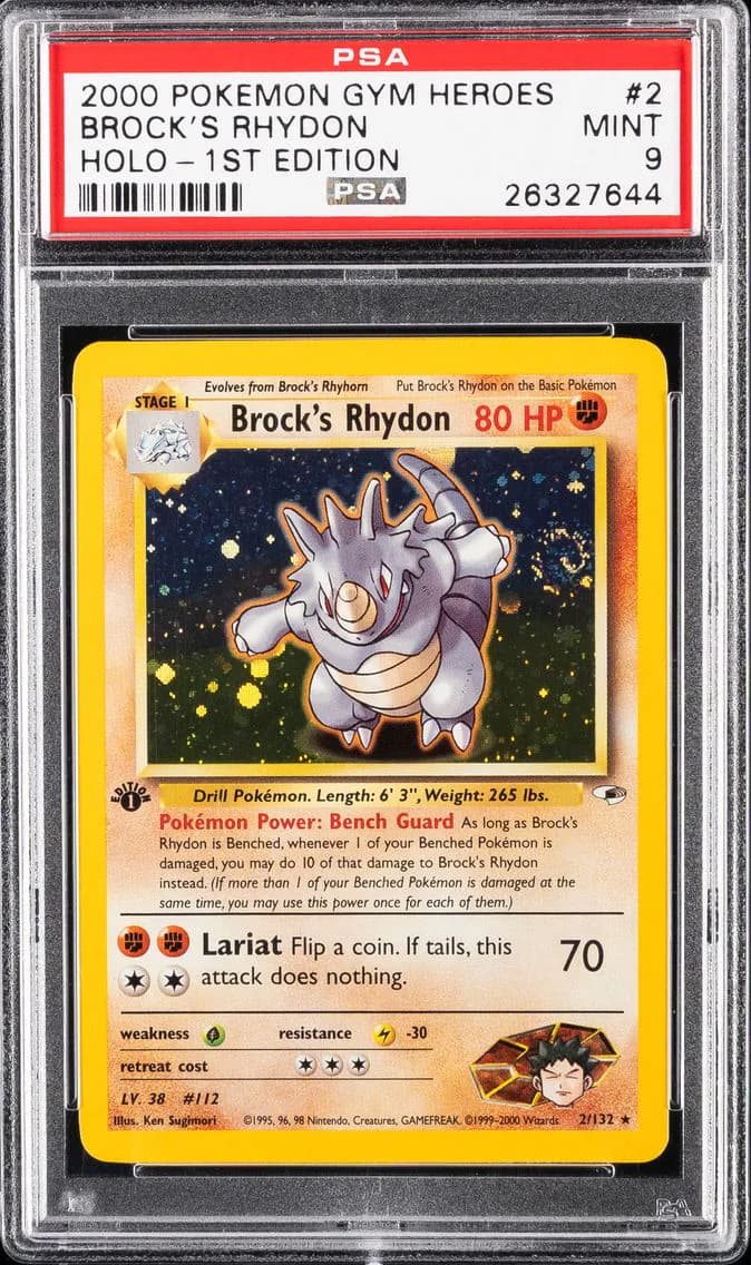 2000 #2 Brock's Rhydon Holo-1st Edition PSA 9 Gym Heroes Pokemon