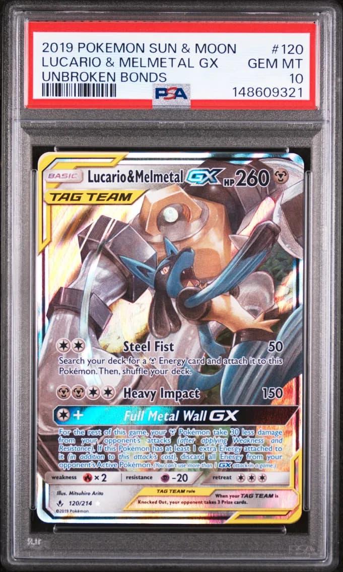 2019 #120 Lucario & Melmetal GX PSA 10 Sun & Moon Unbroken Bonds