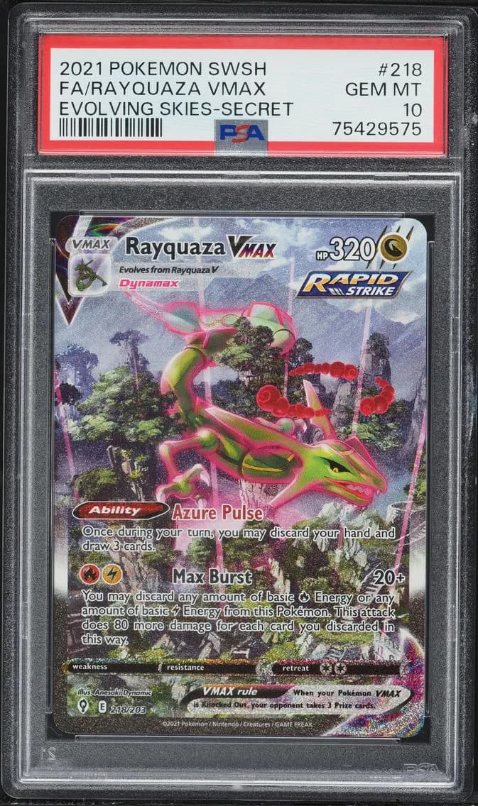 2021 #218 Full Art/Rayquaza Vmax PSA 10 Sword & Shield Evolving Skies Pokemon