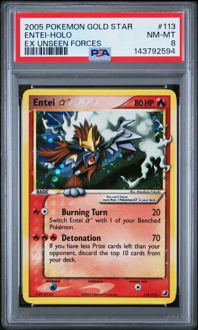 2005 #113 Entei-Holo Gold Star PSA 8 EX Unseen Forces