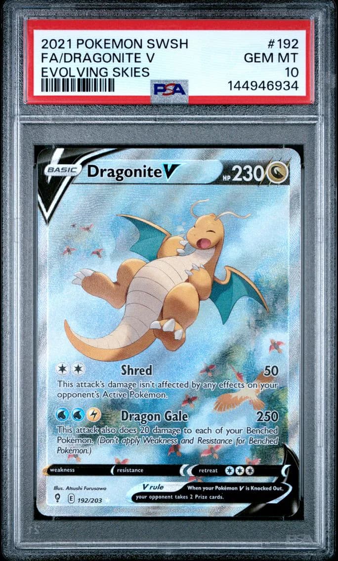 2021 #192 Full Art/Dragonite V PSA 10 Sword & Shield Evolving Skies