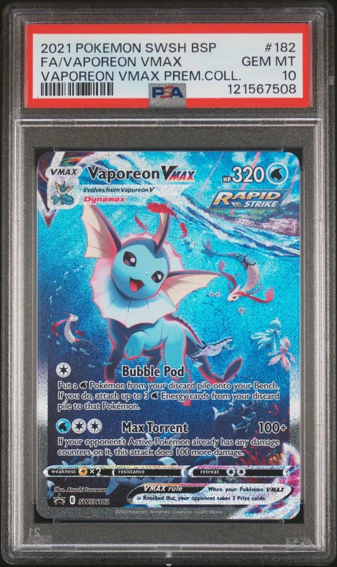 2021 #182 Full Art/Vaporeon Vmax PSA 10 Swsh Black Star Promo Pokemon