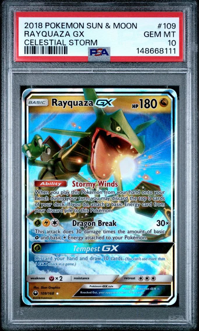 2018 #109 Rayquaza GX PSA 10 Sun & Moon Celestial Storm