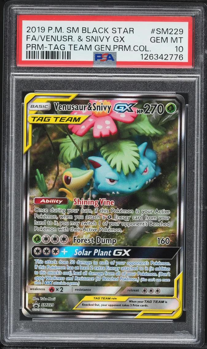 2019 #SM229 Full Art/Venusaur & Snivy GX PSA 10 SM Black Star Promo Pokemon