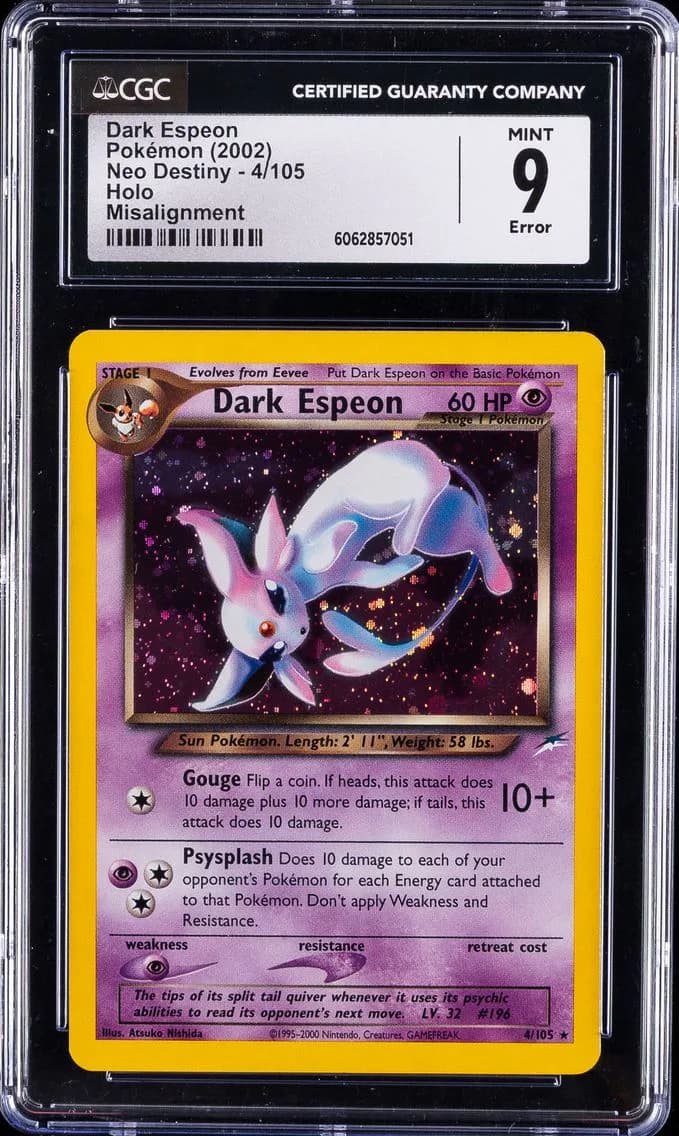 2002 #4 Dark Espeon-Holo CGC 9 Miscut Neo Destiny Pokemon