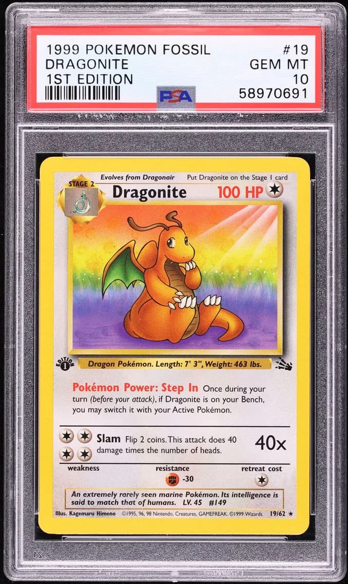 1999 #19 Dragonite PSA 10 Pokemon Fossil 1st Edition
