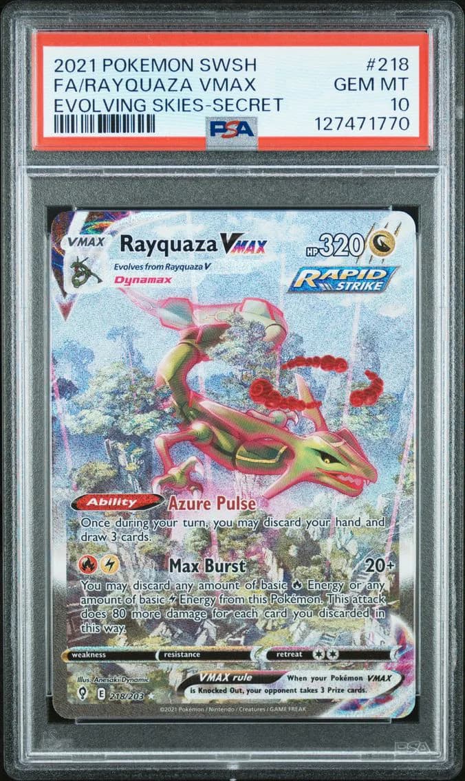 2021 #218 Full Art/Rayquaza Vmax PSA 10 Sword & Shield Evolving Skies