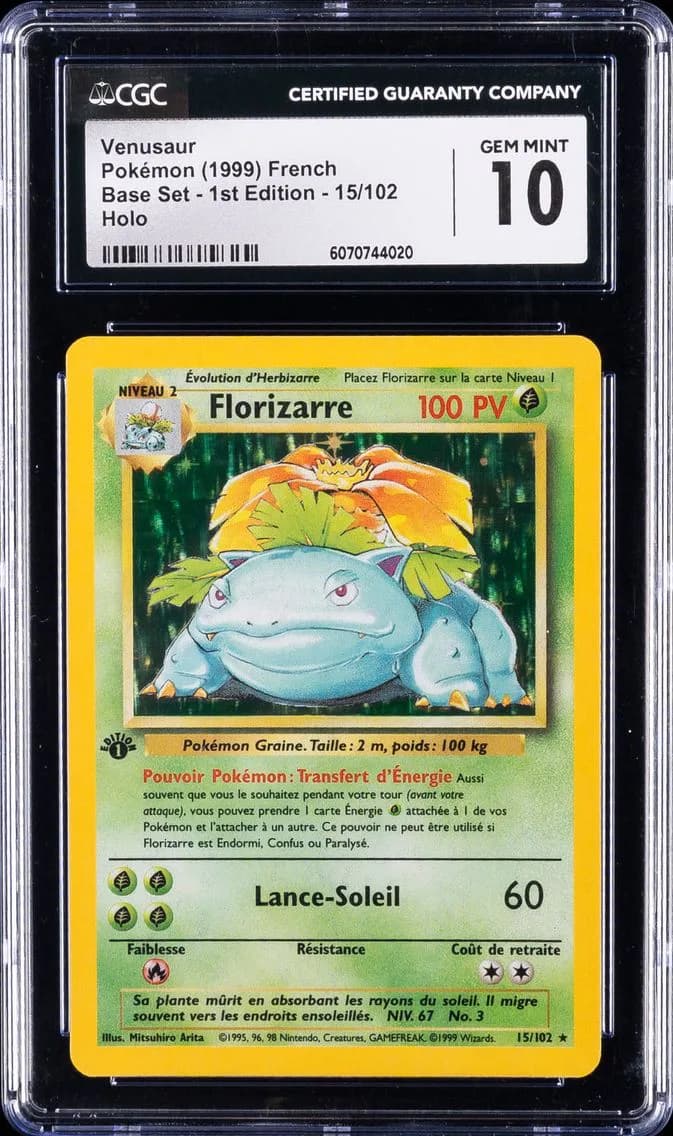 1999 #15 Venusaur CGC 10 Base Set - 1st Edition - French Pokemon