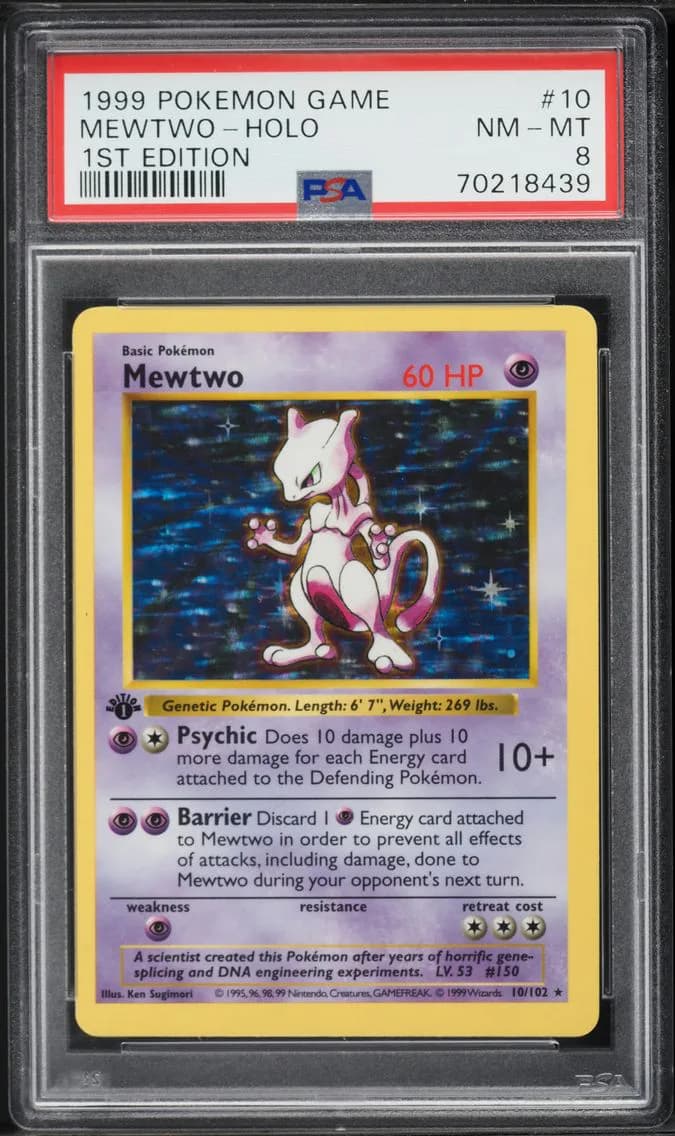 1999 #10 Mewtwo-Holo 1st Edition PSA 8 Game Pokemon