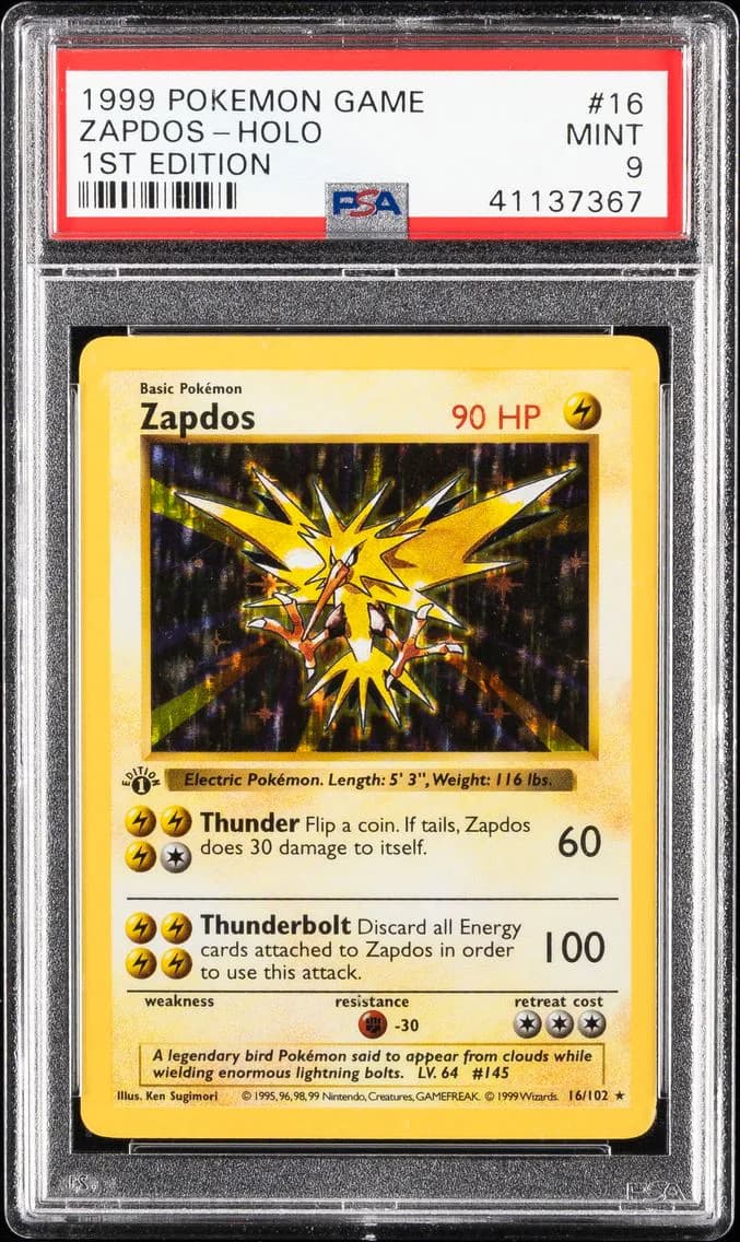 1999 #16 Zapdos-Holo 1st Edition PSA 9 Game Pokemon