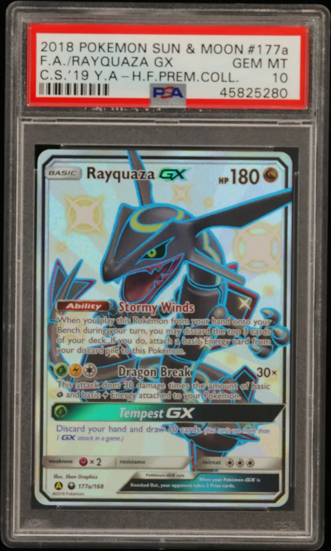 2018 #177a Full Art/Rayquaza GX PSA 10 Sun & Moon Celestial Storm