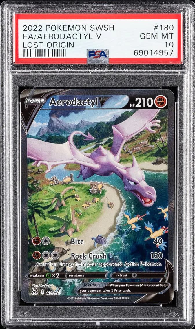 2022 #180 Full Art/Aerodactyl V PSA 10 Sword & Shield Lost Origin Pokemon