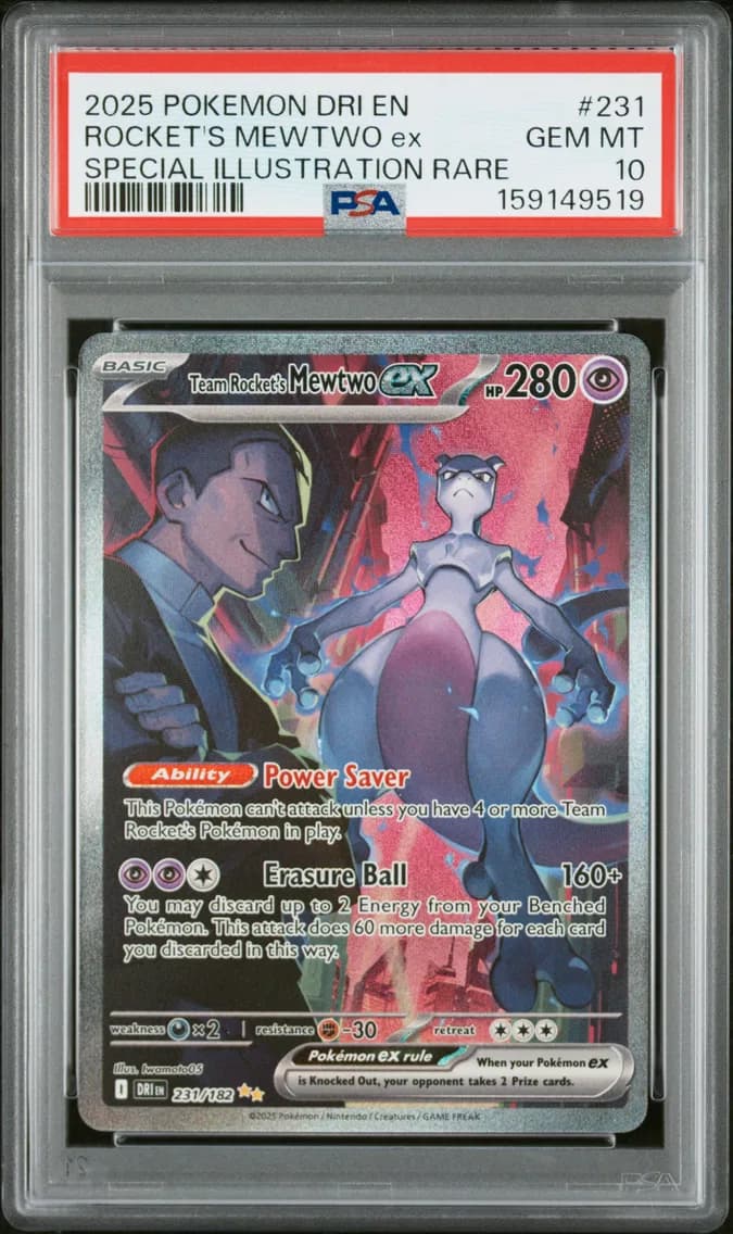 2025 #231 Team Rocket's Mewtwo EX PSA 10 Dri EN-Destined Rivals