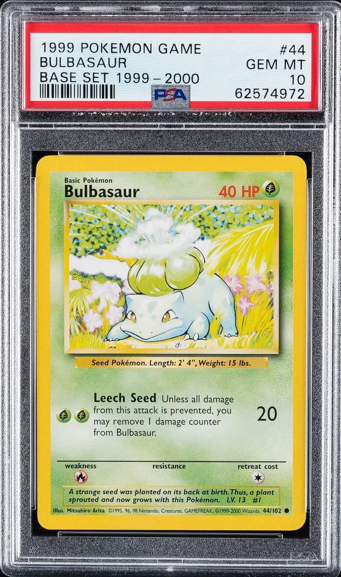 1999 #44 BULBASAUR PSA 10 POKEMON GAME | BASE SET 1999-2000