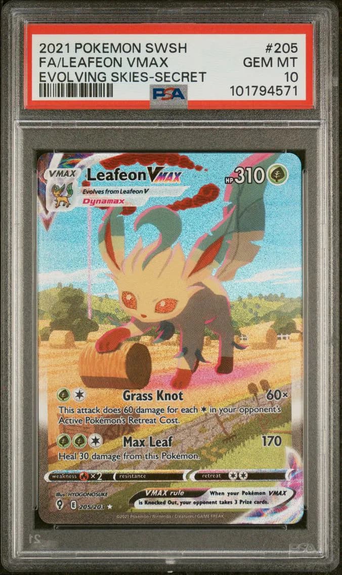 2021 #205 Full Art/Leafeon Vmax PSA 10 Sword & Shield Evolving Skies Pokemon