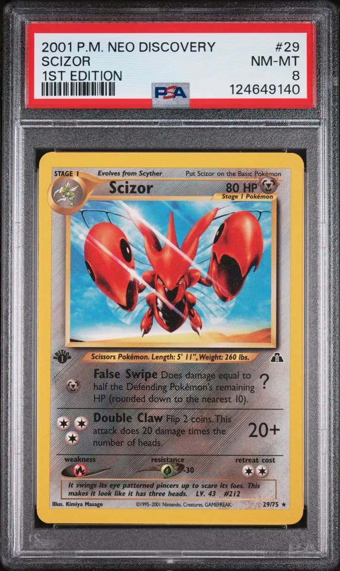 2001 #29 Scizor 1st Edition PSA 8 Neo Discovery Pokemon