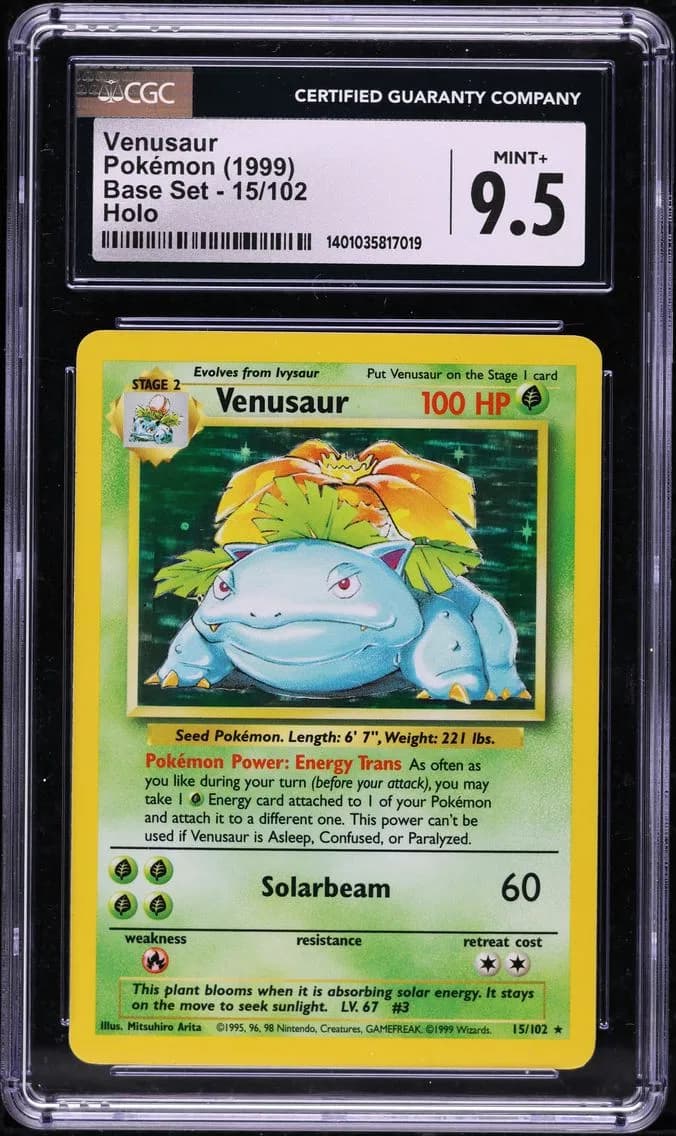 1999 #15 BASE SET HOLO VENUSAUR CGC 9.5 MINT+ POKEMON