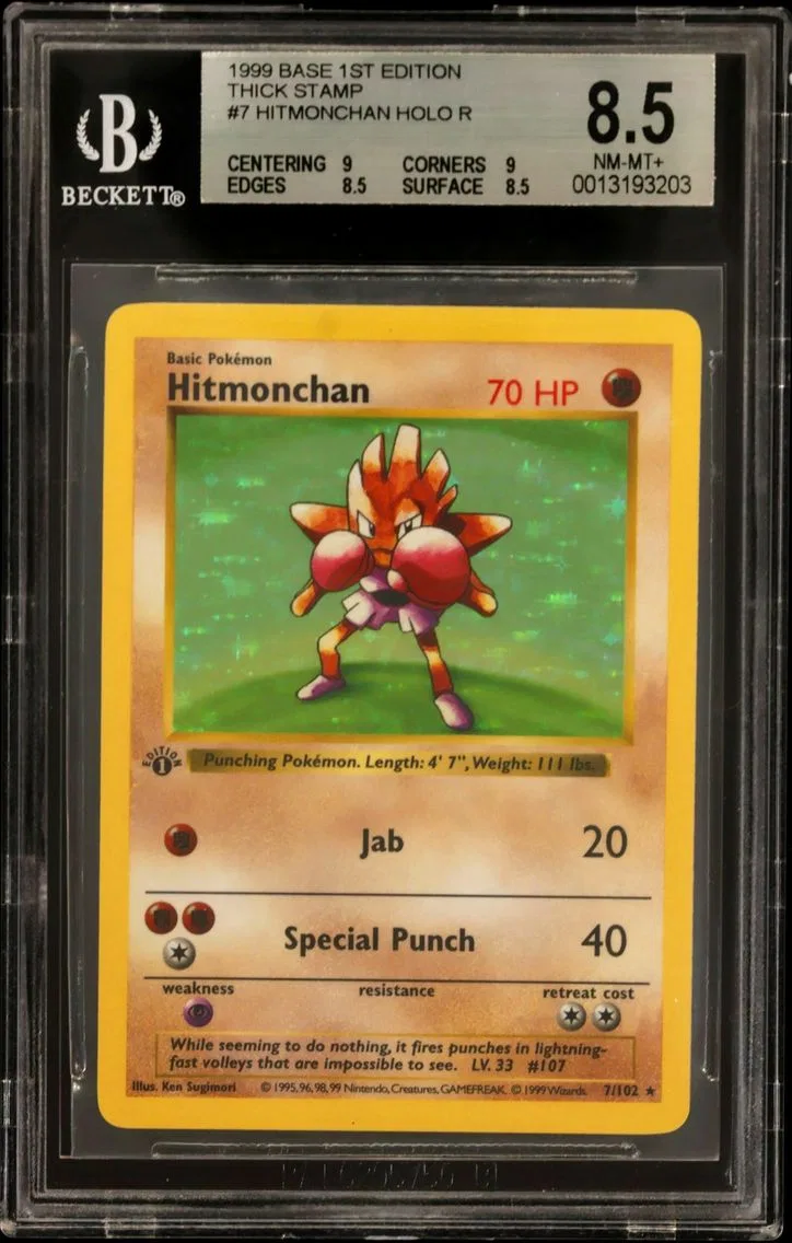 1999 #7 Hitmonchan HOLO R BGS 8.5 Base 1st Edition Thick Stamp