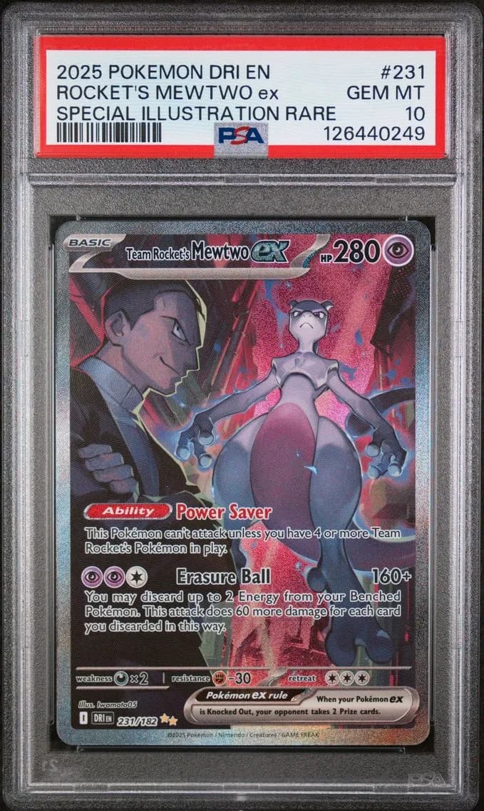 2025 #231 Team Rocket's Mewtwo EX PSA 10 Dri EN-Destined Rivals