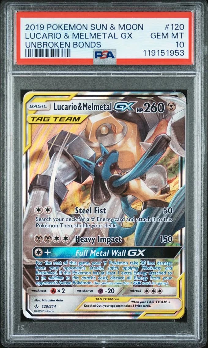 2019 #120 Lucario & Melmetal GX PSA 10 Sun & Moon Unbroken Bonds Pokemon