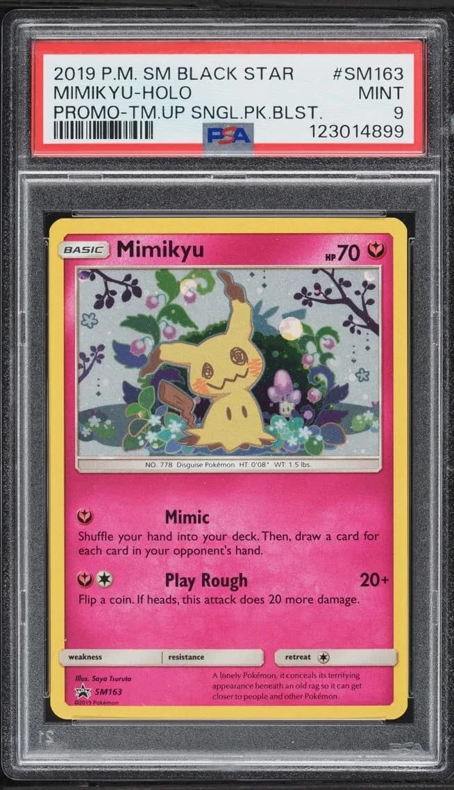 2019 Pokemon Sun & Moon Black Star Promo Team Up Holo Mimikyu #SM163 PSA 9 MINT