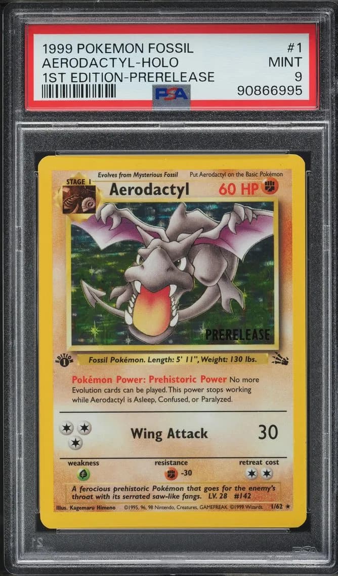 1999 #1 FOSSIL 1ST EDITION PRERELEASE HOLO AERODACTYL PSA 9 POKEMON