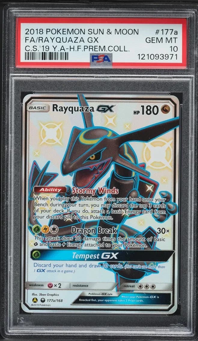 2018 #177a Full Art/Rayquaza GX PSA 10 Sun & Moon Celestial Storm Pokemon