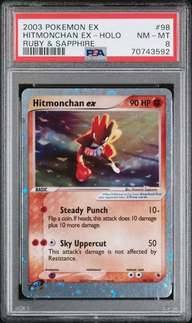 2003 #98 Hitmonchan EX-Holo PSA 8 EX Ruby & Sapphire Pokemon