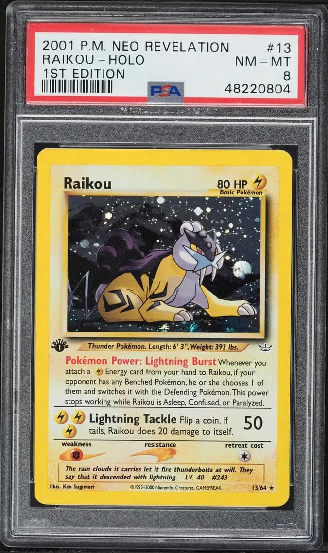 2001 #13 Raikou-Holo 1st Edition PSA 8 Neo Revelation Pokemon