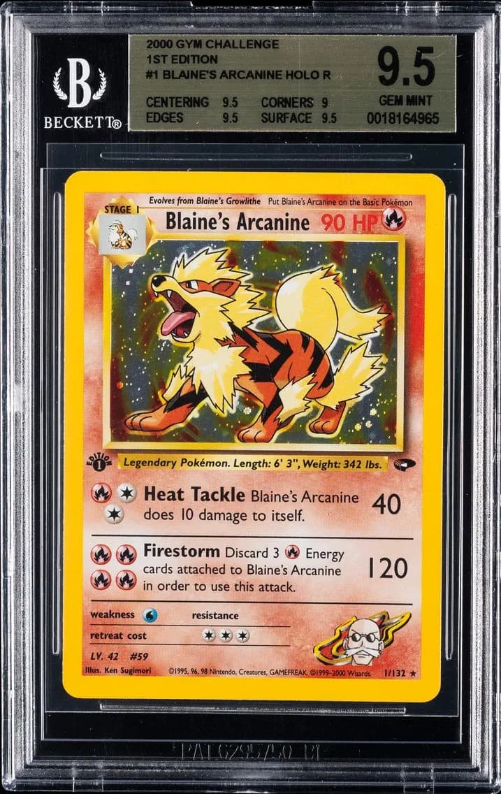 2000 #1 Blaine's Arcanine Holo-1st Edition BGS 9.5 Gym Challenge Pokemon