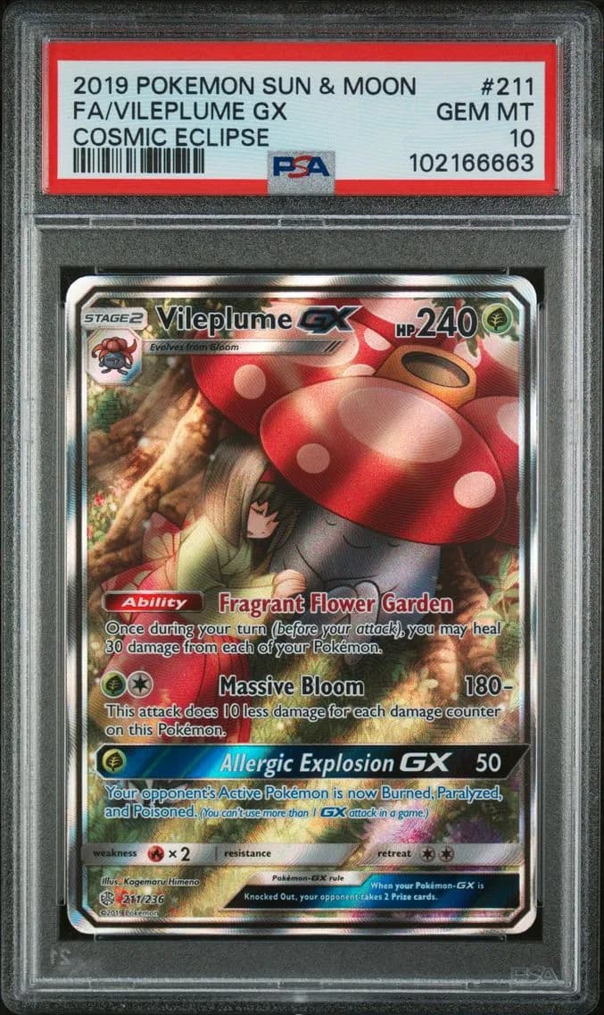 2019 #211 Full Art/Vileplume GX PSA 10 Sun & Moon Cosmic Eclipse Pokemon