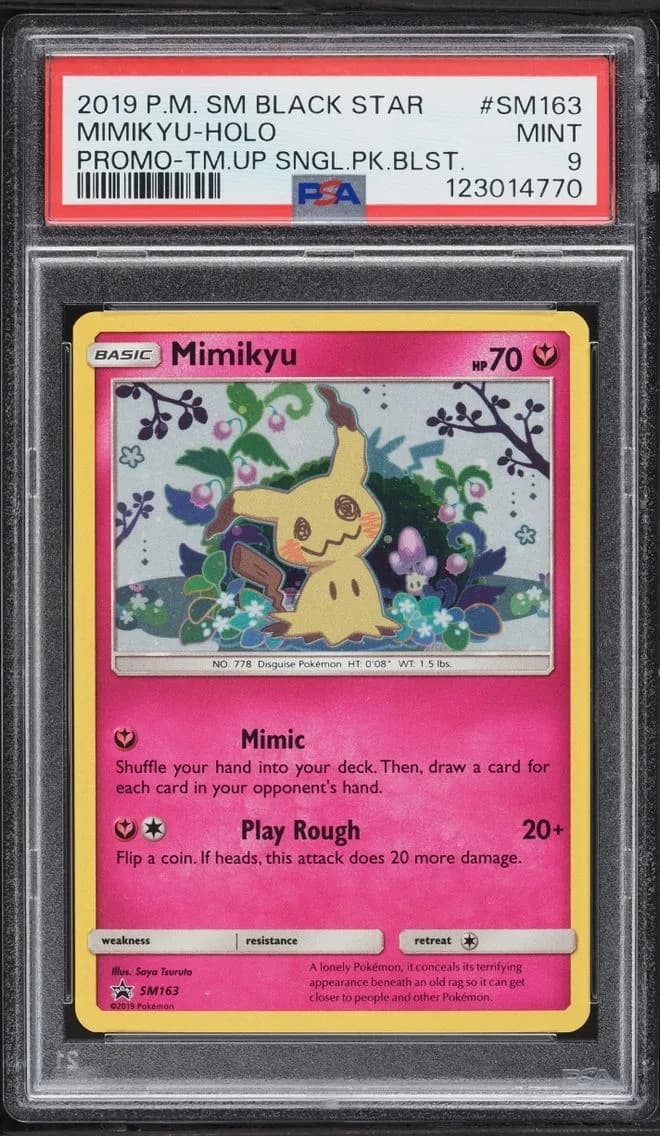2019 Pokemon Sun & Moon Black Star Promo Team Up Holo Mimikyu #SM163 PSA 9 MINT