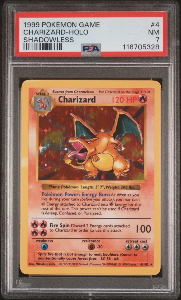 1999 #4 Charizard-Holo Shadowless PSA 7 Game